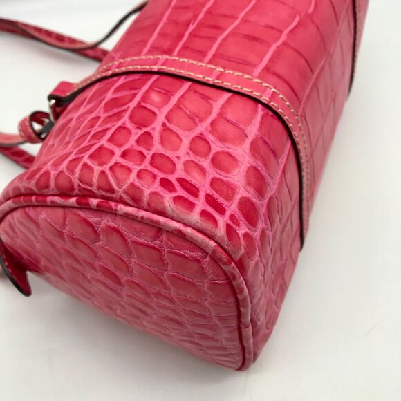 Brahmin Pink Croc Embossed Leather Nile Barrel Shoulder Bag - Picture 6 of 11